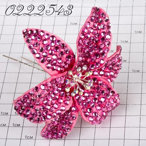 Шпильки цветок страз розовый